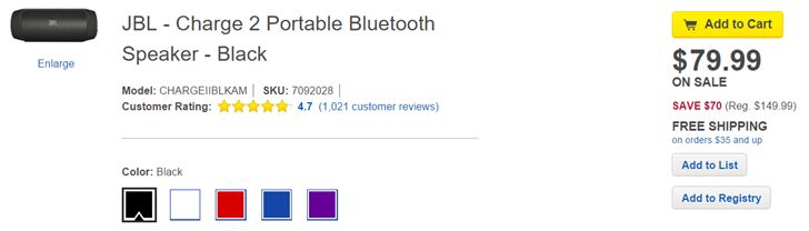 Fotografía - [Mise à jour: Deal Retour] Charge JBL 2 Portable Batterie-parleur Bluetooth Combo en vente pour 79,99 $ chez Best Buy (70 $ de rabais)